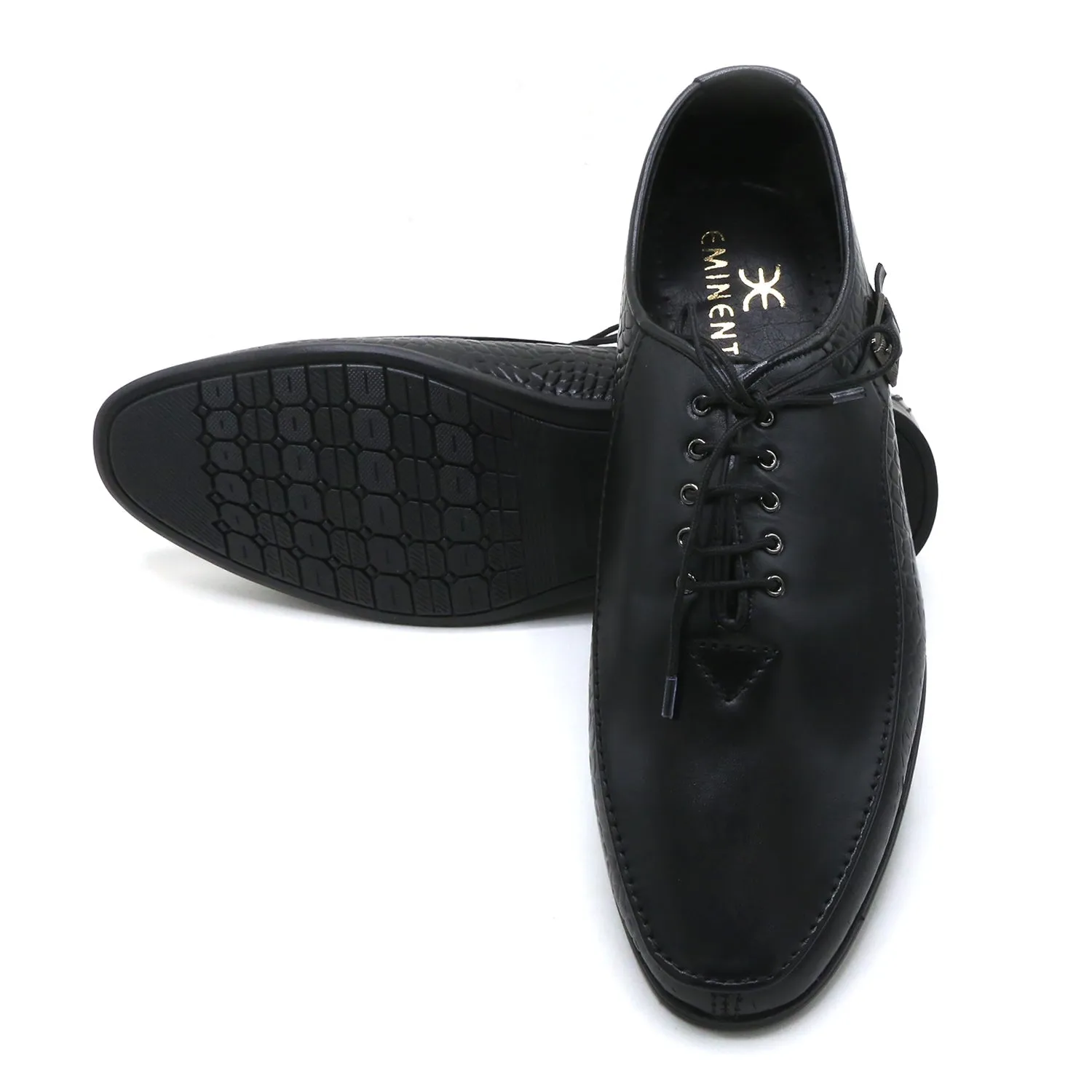 Eminent Croc Texture Formal Lace Up Shoes - Black