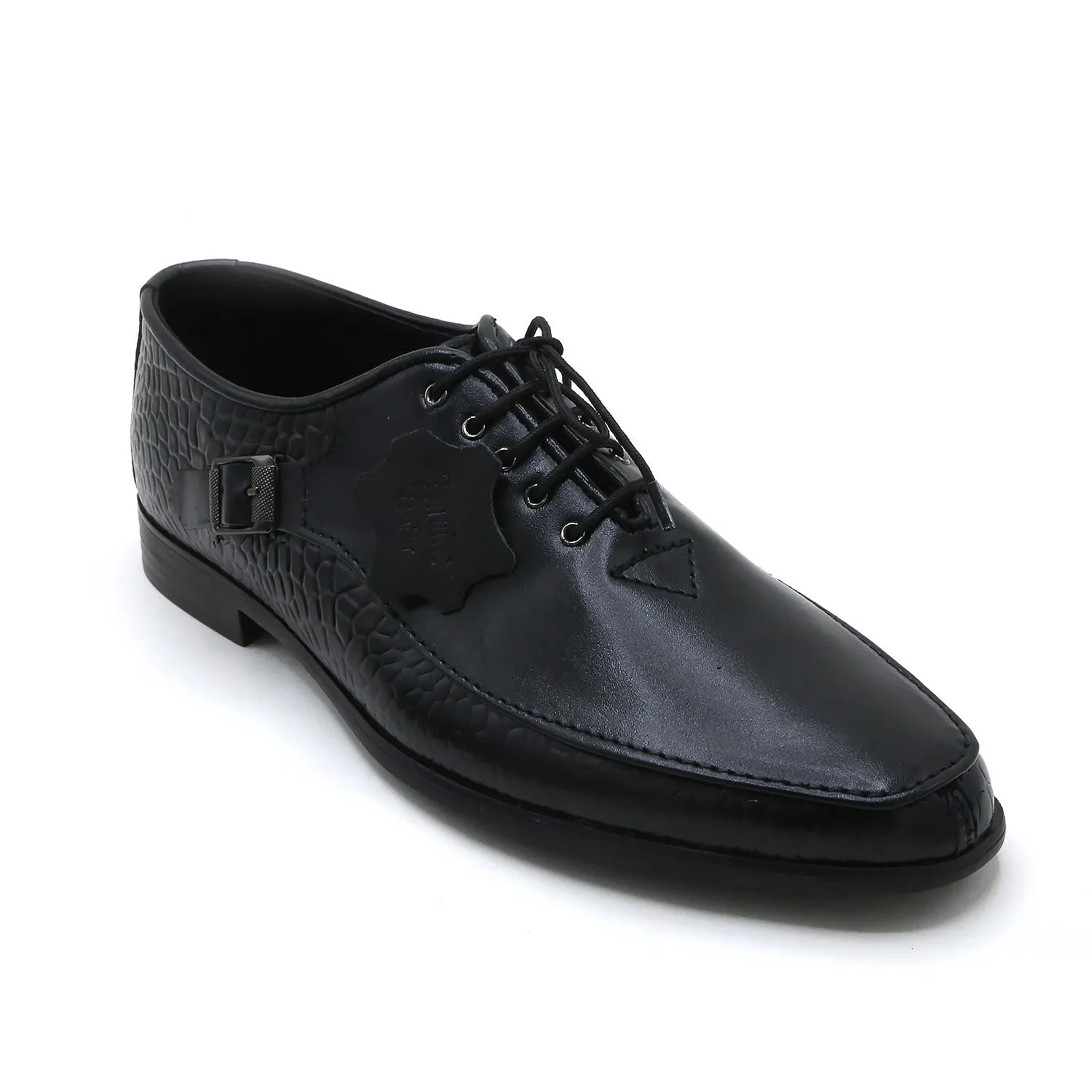 Eminent Croc Texture Formal Lace Up Shoes - Black