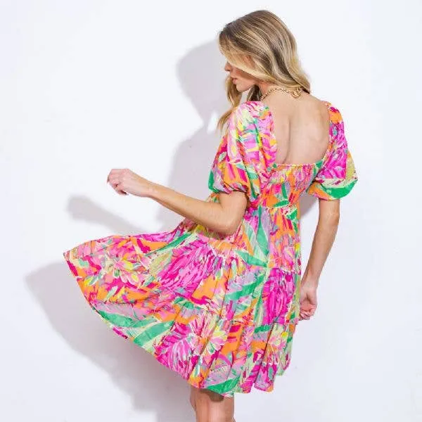Etta Multi Color Print Smocked Mini Dress