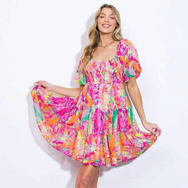 Etta Multi Color Print Smocked Mini Dress