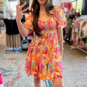 Etta Multi Color Print Smocked Mini Dress