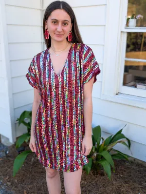 *Final Sale* Woven Polyester Spandex Sequin V-Neck Mini Dress