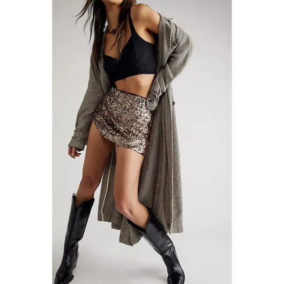 Free People Annalise Sequin Mini Skirt Multi Size 4 NWT Retail $88