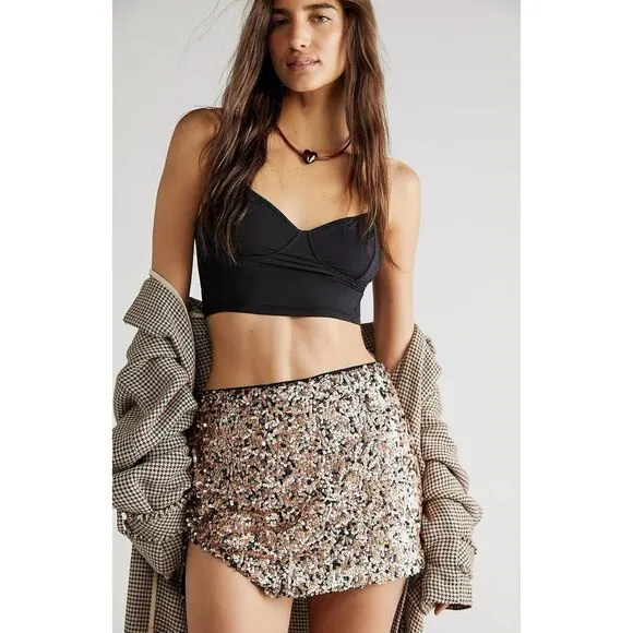Free People Annalise Sequin Mini Skirt Multi Size 4 NWT Retail $88