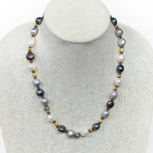 Freshwater Pearl Multi Color Mid-Length Necklace w/ 18K Gold & Diamond | 21”