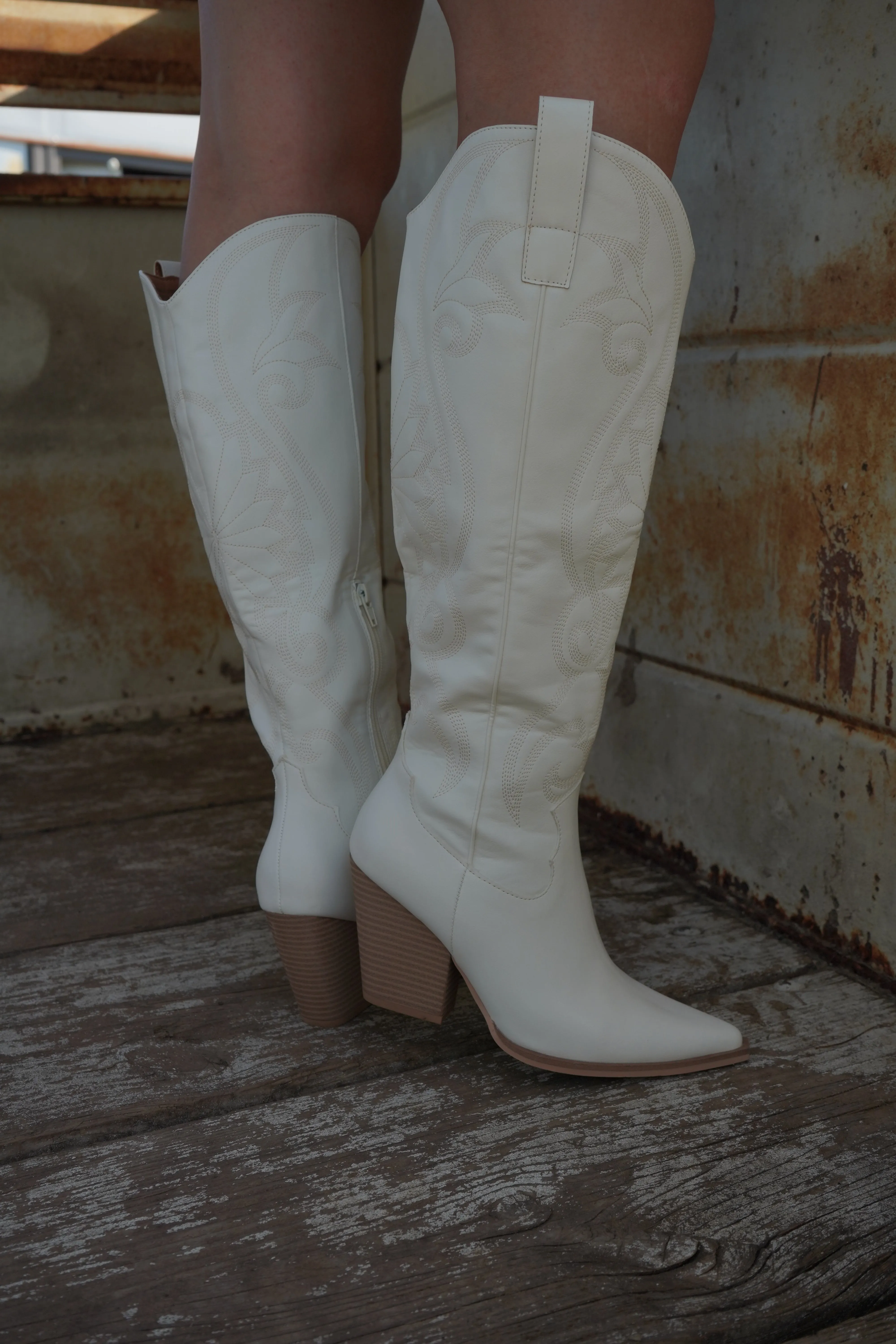 Gia White Knee High Boots