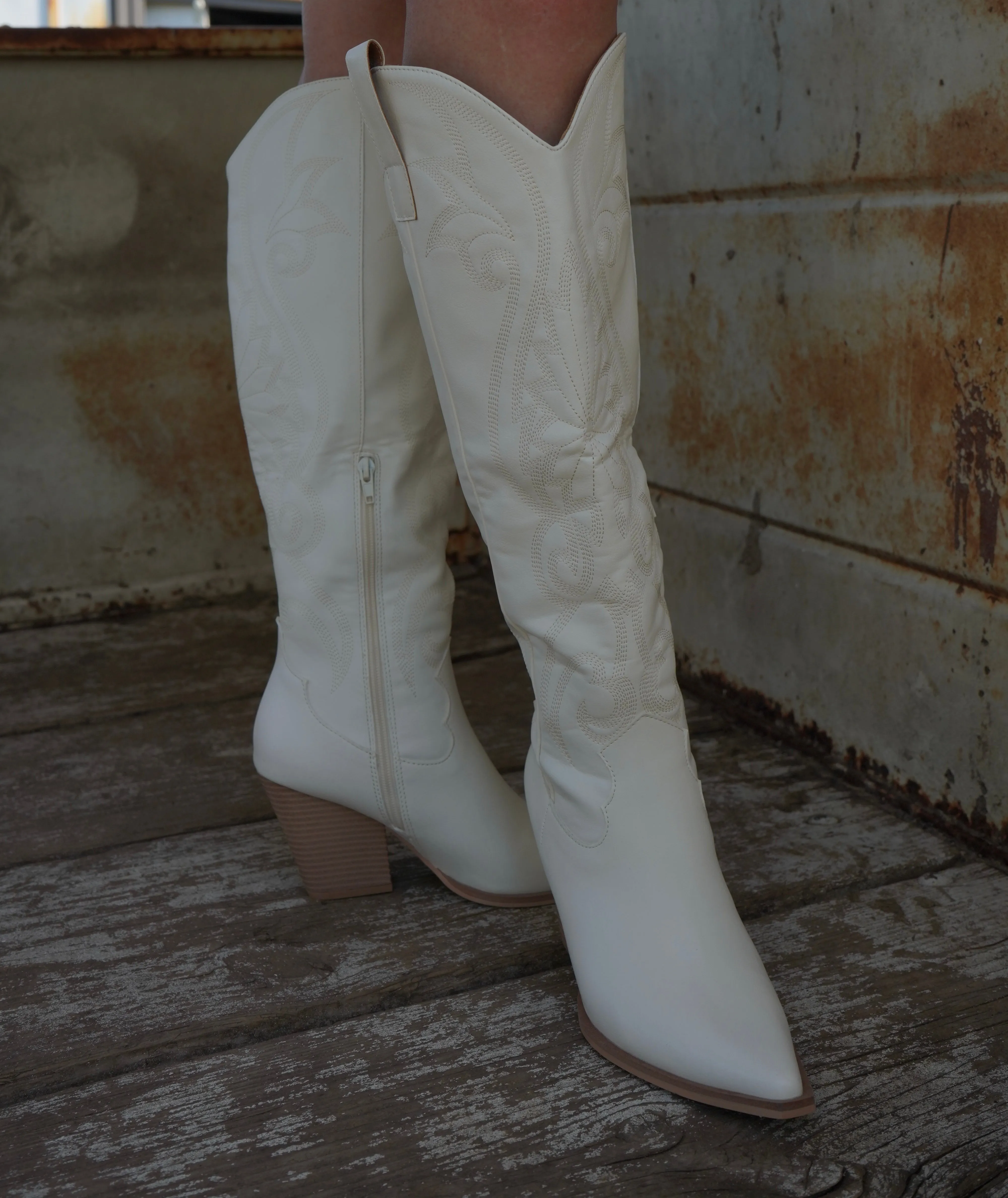 Gia White Knee High Boots