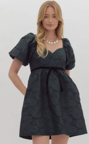 Green Floral Embossed Mini Dress