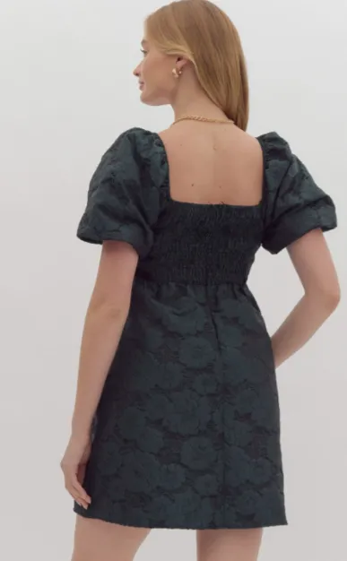 Green Floral Embossed Mini Dress