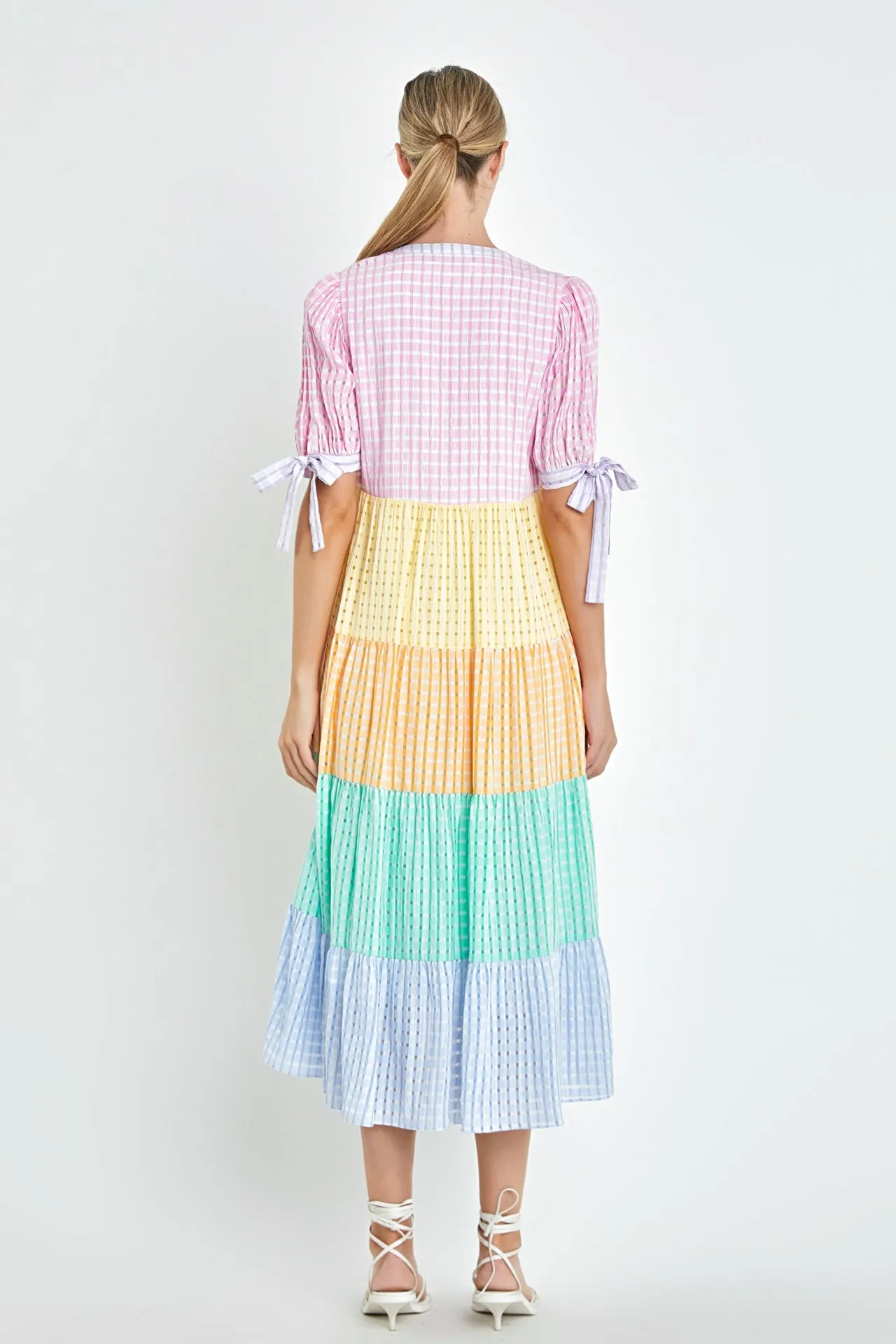 Grid Fabric Multi-Color Tiered Dress
