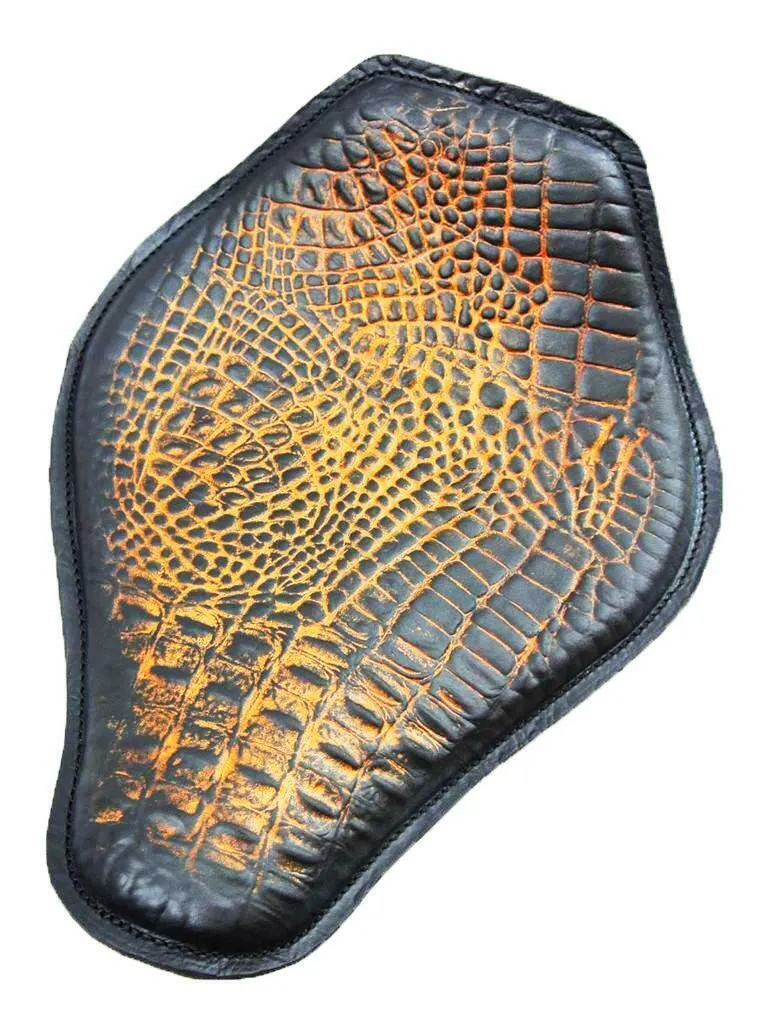 Harley Sportster Spring Seat Chopper Bobber 11x14 AntBrn Gator Snub Nose Leather