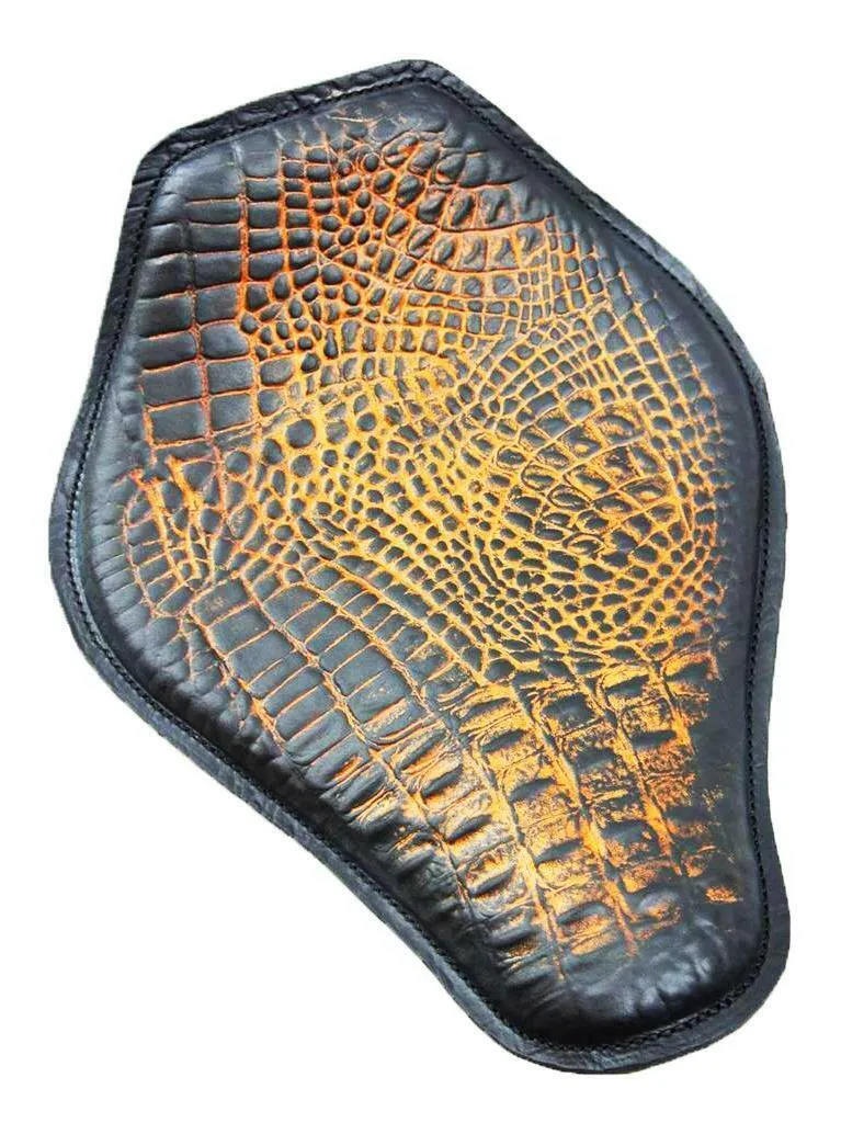 Harley Sportster Spring Seat Chopper Bobber 11x14 AntBrn Gator Snub Nose Leather