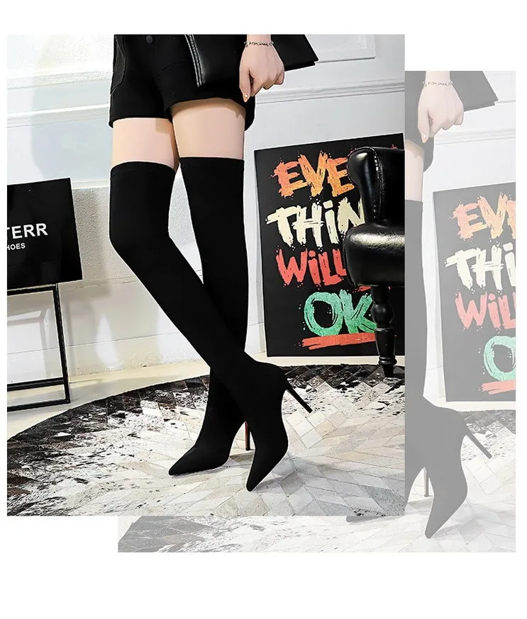 High Heel Elastic Stiletto Heel Pointed-toe Over-the-knee Boots