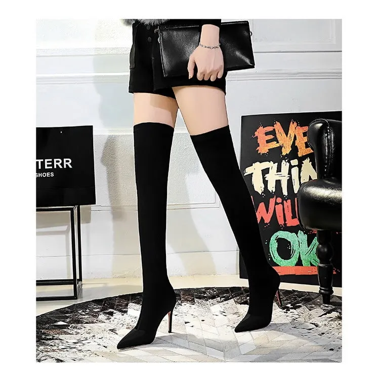 High Heel Elastic Stiletto Heel Pointed-toe Over-the-knee Boots