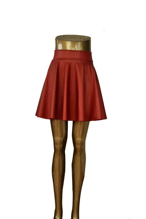 high waist faux leather skater flare skirt mini skirt above knee solid color skirt S/M/L/XL