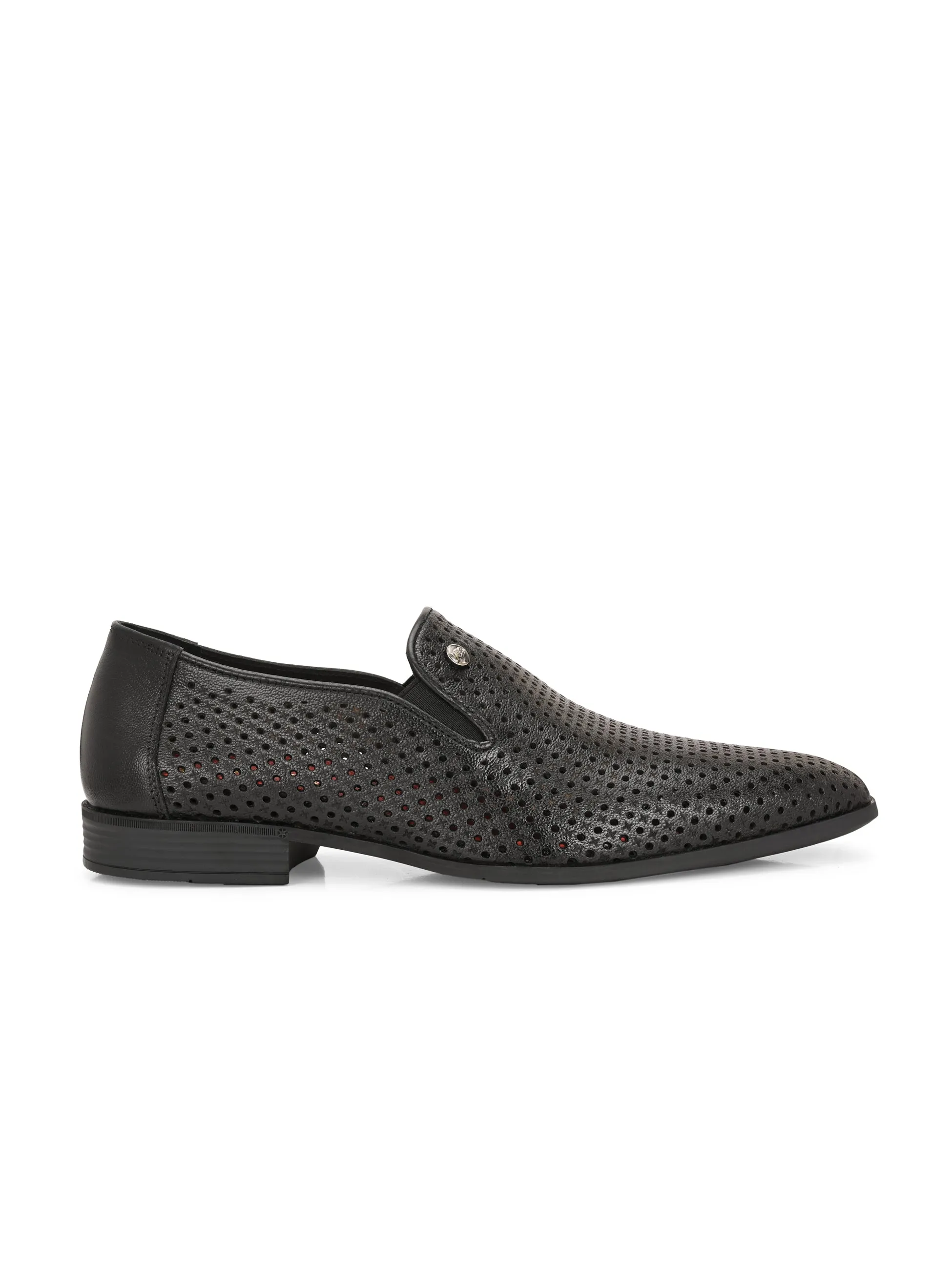 Hitz Men's Black Leather Formal Slip On shoes