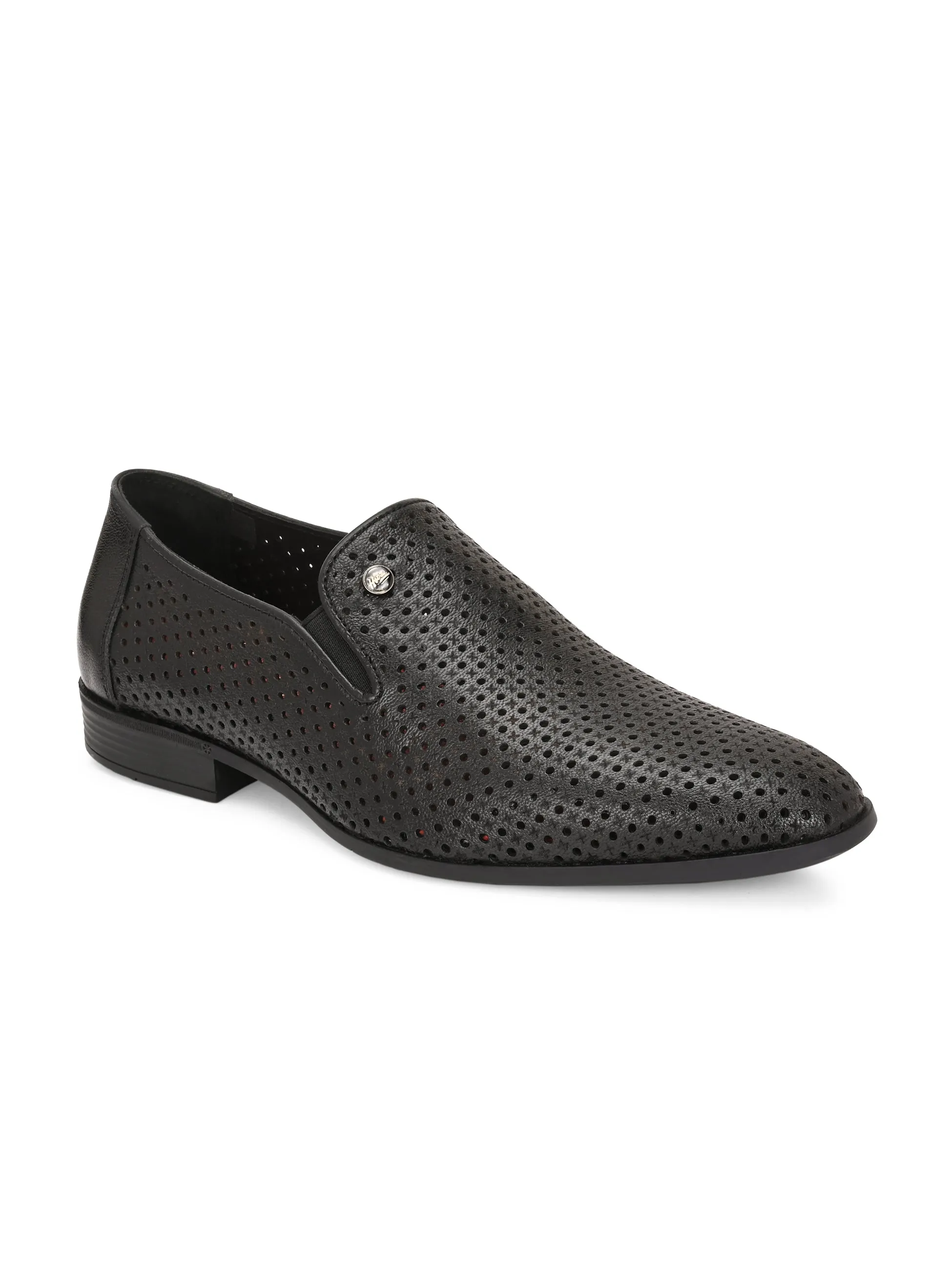 Hitz Men's Black Leather Formal Slip On shoes