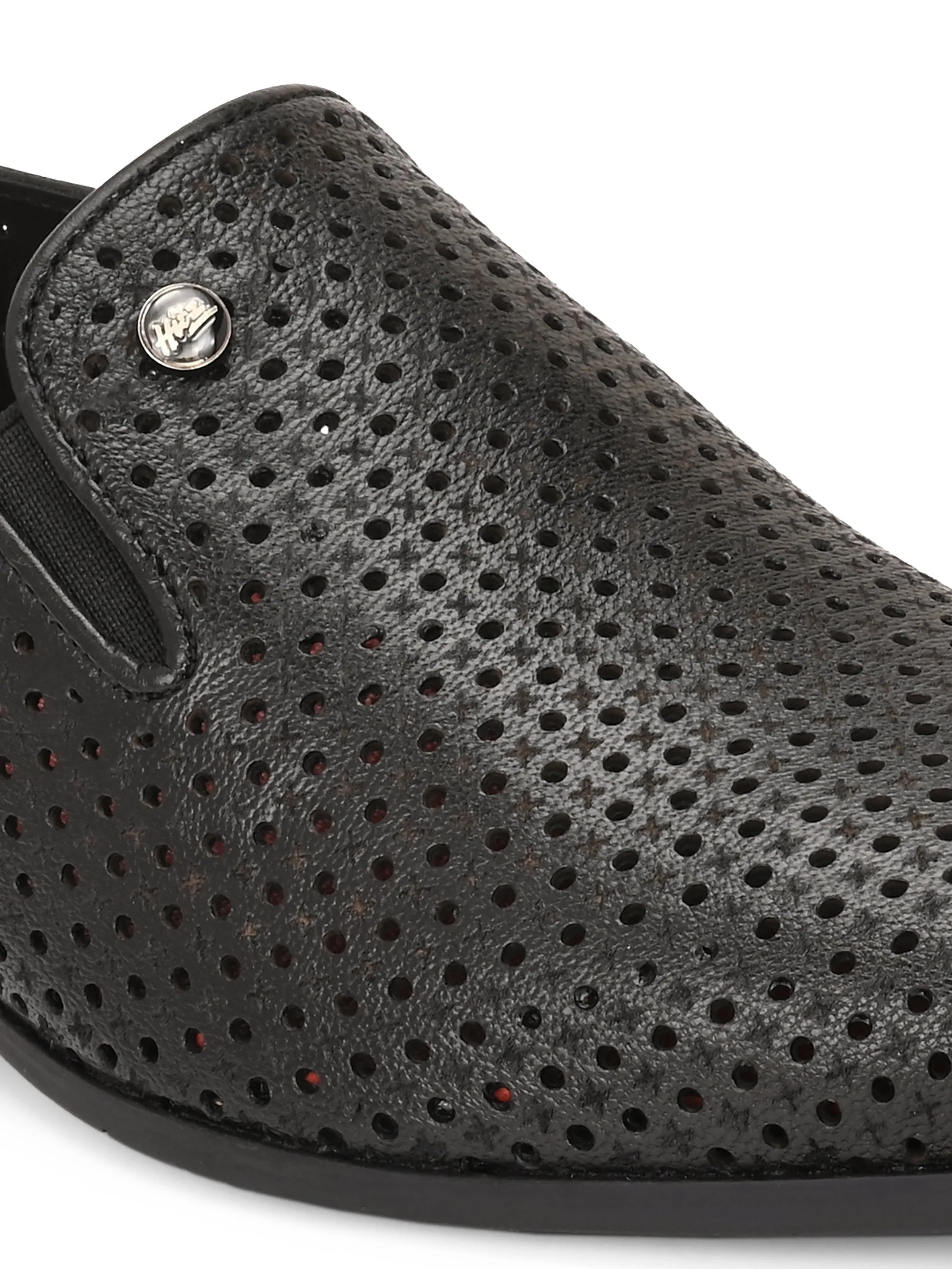 Hitz Men's Black Leather Formal Slip On shoes
