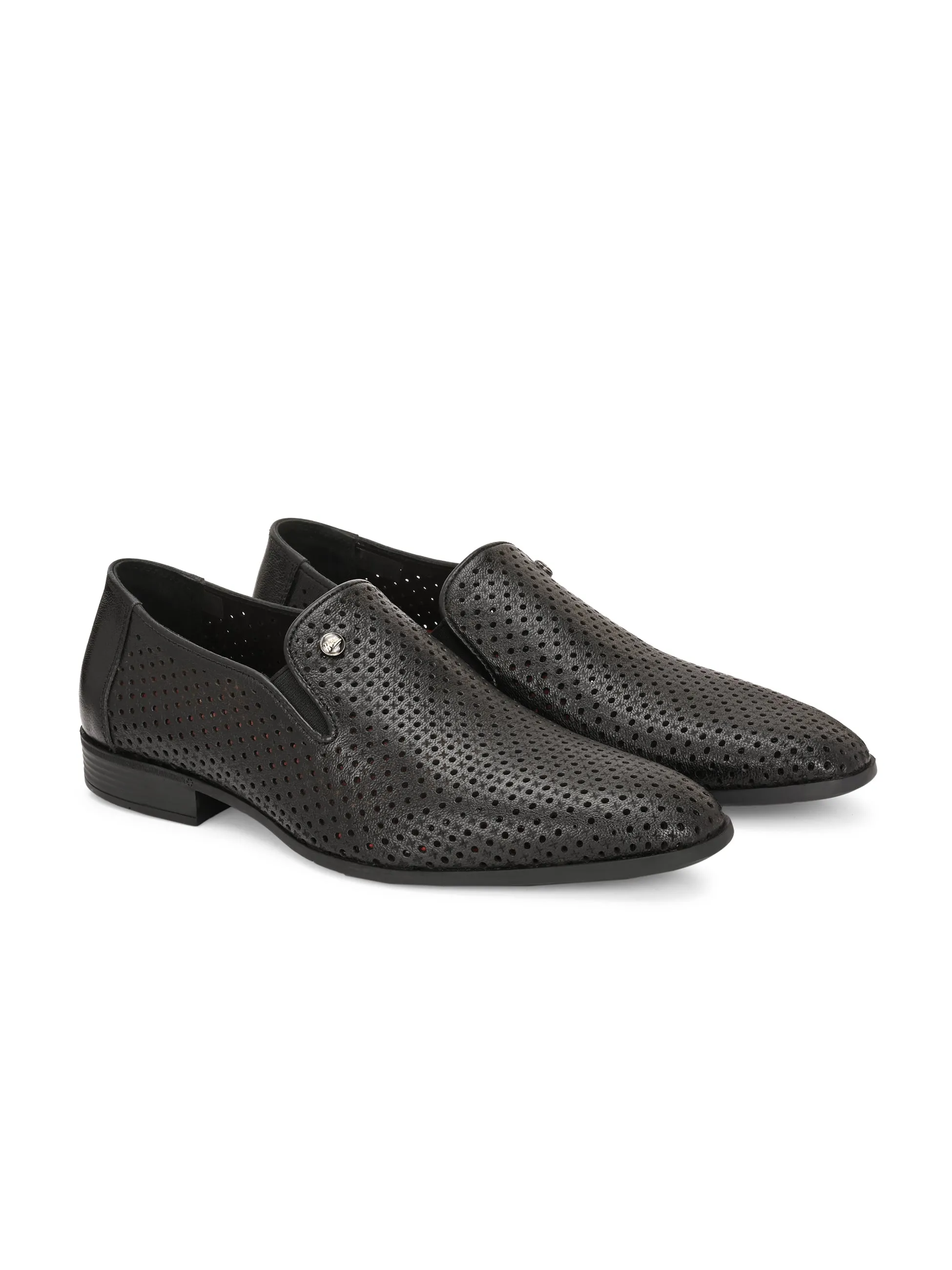 Hitz Men's Black Leather Formal Slip On shoes