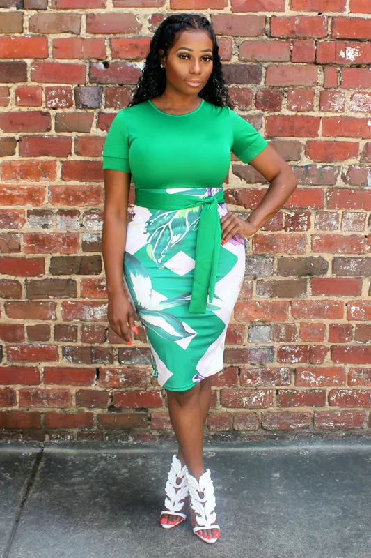 Indya Green Multi Color Bodycon Dress