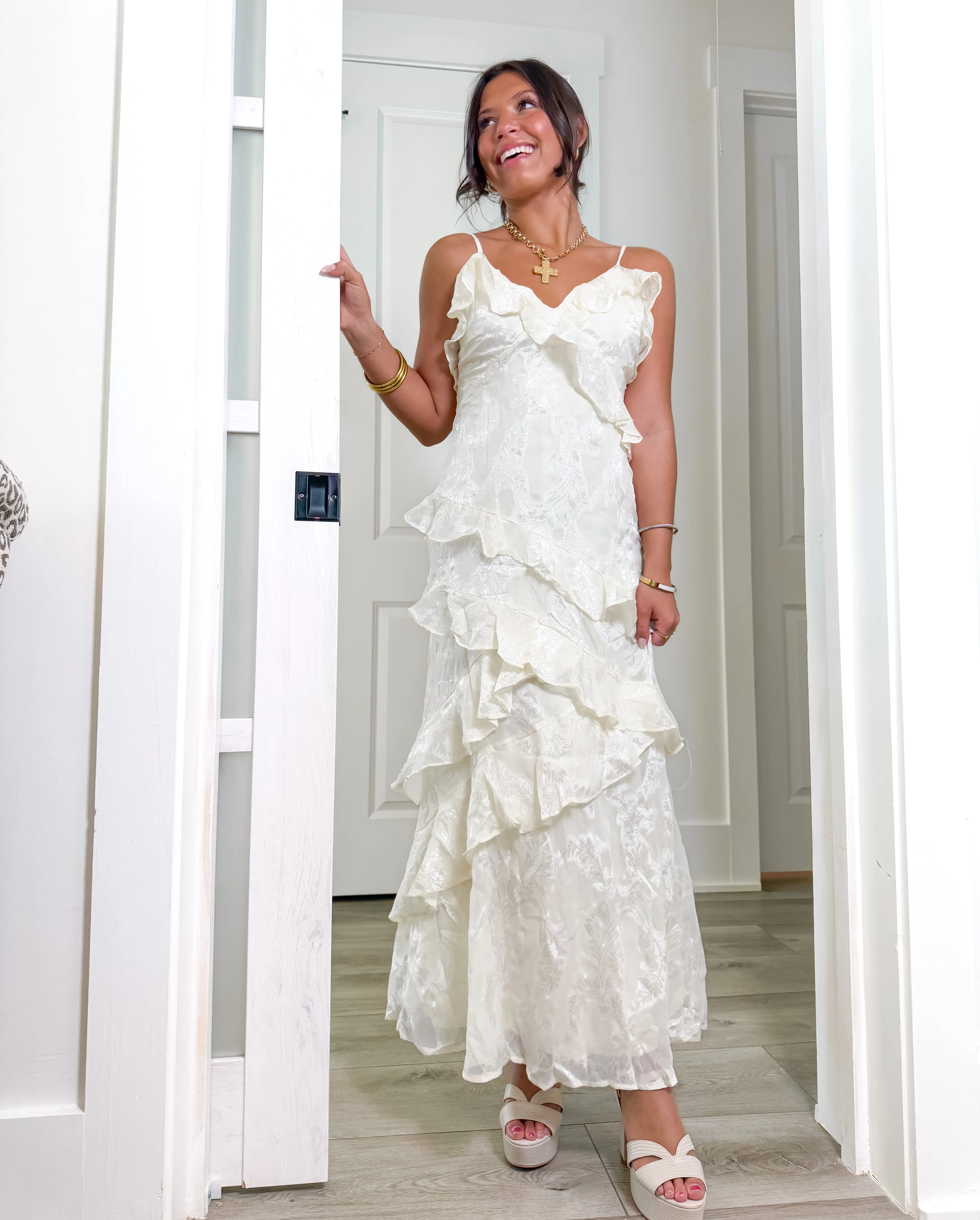 Ivory Dreams Embossed Midi Dress