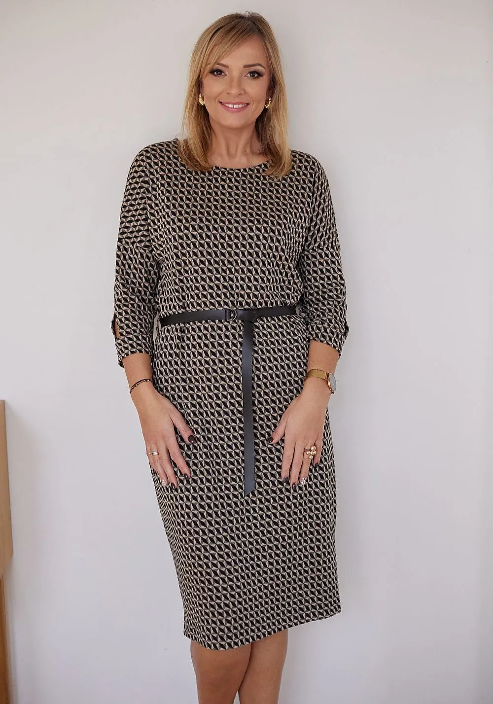 Kimono-style jacquard knit daydress