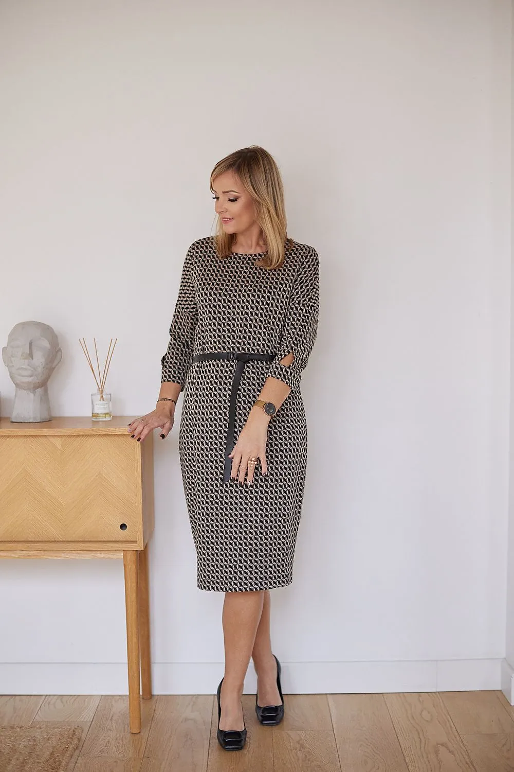 Kimono-style jacquard knit daydress