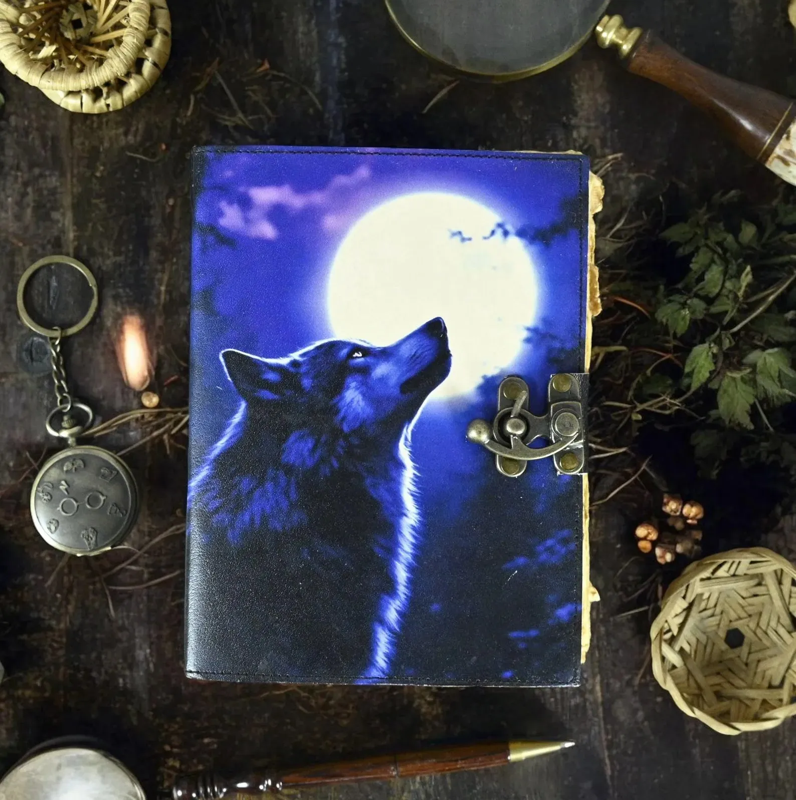 Large Wolf Vintage Leather Journal Grimoire Journal
