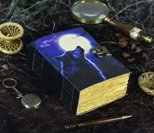 Large Wolf Vintage Leather Journal Grimoire Journal