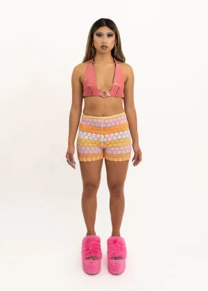 Leather Halter Bikini Top- Pink patent alligator