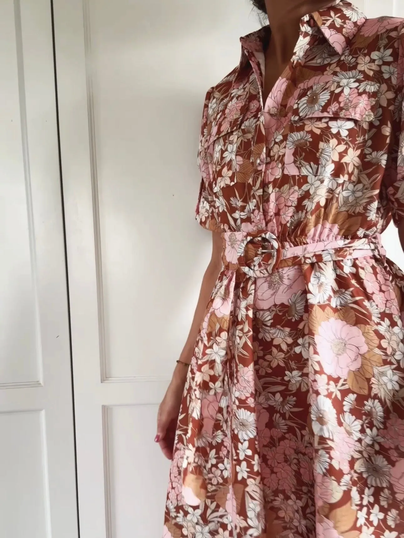 LONG BD PRINTED DRESS WITH BELT - MULTI