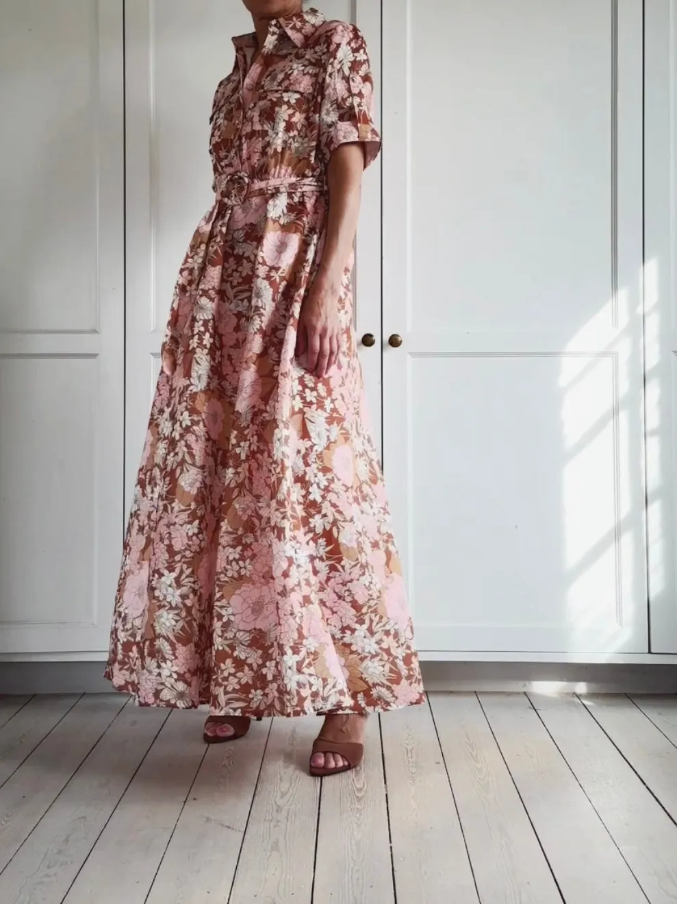 LONG BD PRINTED DRESS WITH BELT - MULTI