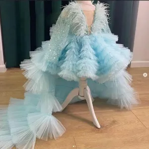 Long Sleeve Sequin Feather High End Cake Dress Fluffy Party Girl Princess Dress