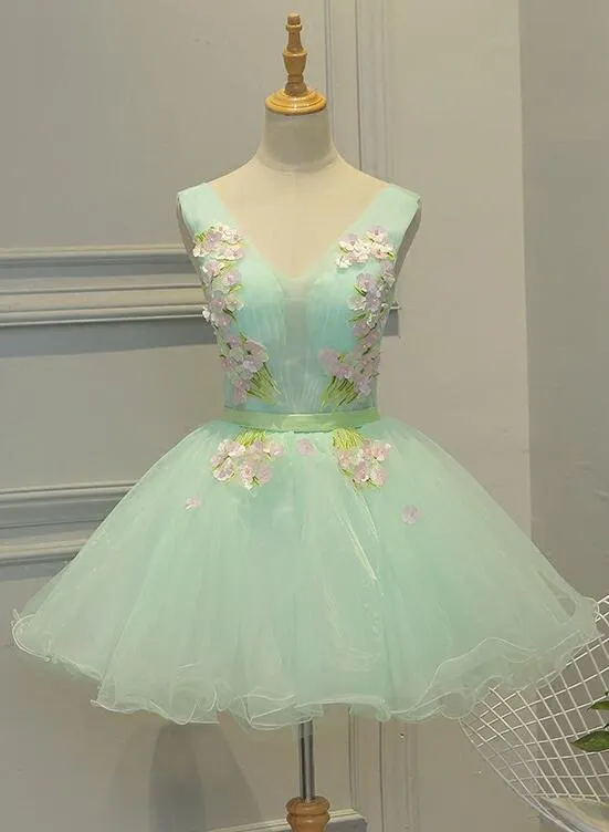 Lovely Light Green Tulle Floral Teen Party Dresses, 16 Party Dresses, Girls Formal Dresses