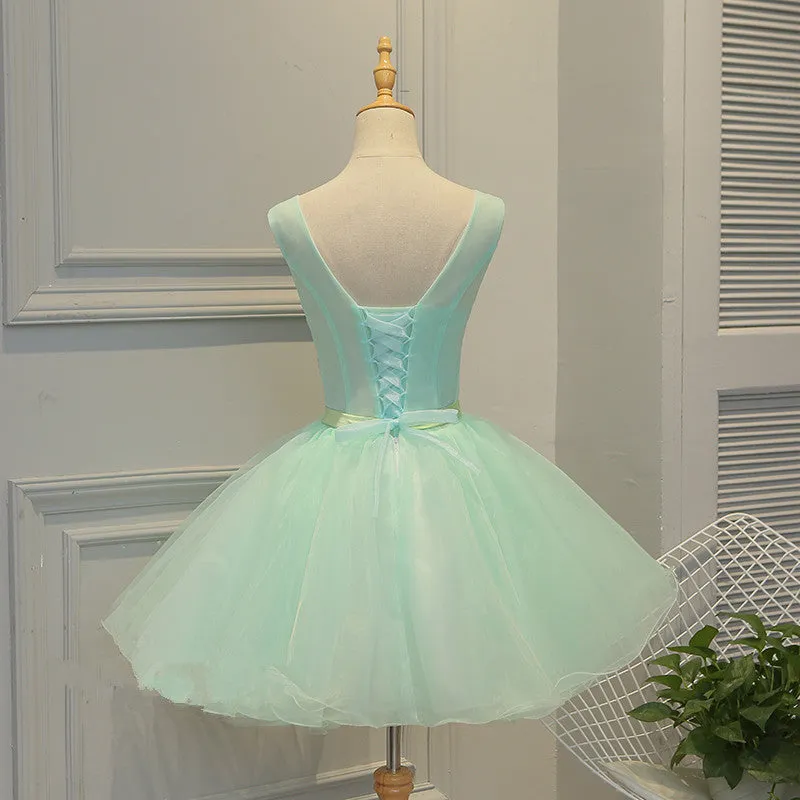 Lovely Light Green Tulle Floral Teen Party Dresses, 16 Party Dresses, Girls Formal Dresses