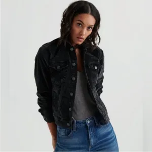 Lucky Brand Tomboy Trucker Velvet Jacket SZ M Charcoal-Black