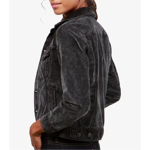 Lucky Brand Tomboy Trucker Velvet Jacket SZ M Charcoal-Black