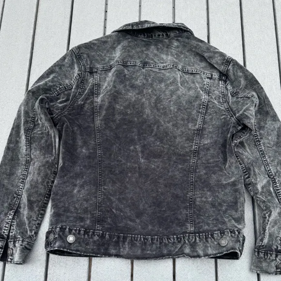 Lucky Brand Tomboy Trucker Velvet Jacket SZ M Charcoal-Black