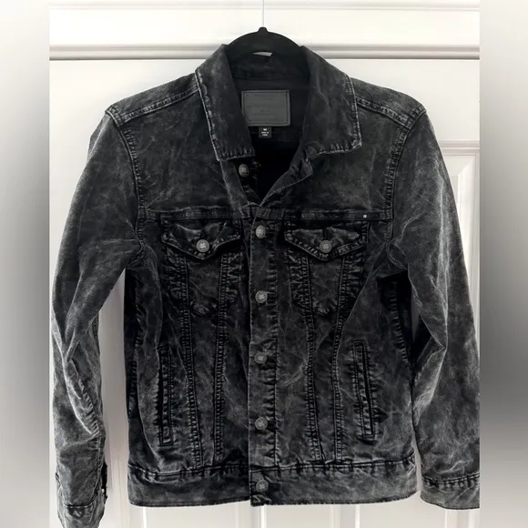 Lucky Brand Tomboy Trucker Velvet Jacket SZ M Charcoal-Black