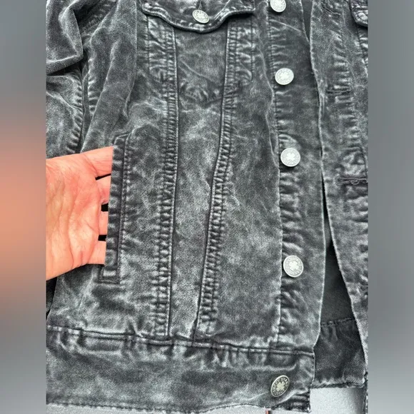 Lucky Brand Tomboy Trucker Velvet Jacket SZ M Charcoal-Black