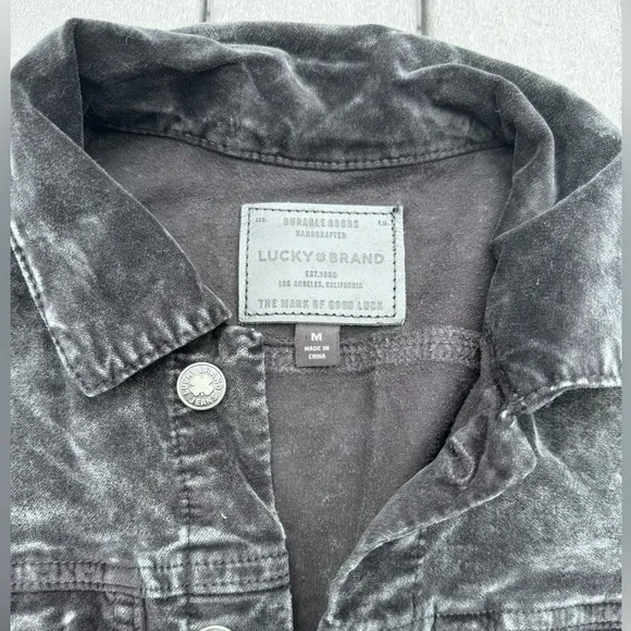 Lucky Brand Tomboy Trucker Velvet Jacket SZ M Charcoal-Black
