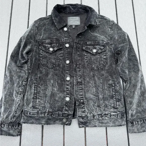 Lucky Brand Tomboy Trucker Velvet Jacket SZ M Charcoal-Black
