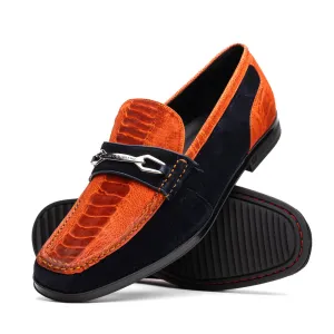 Marco Di Milano Hugo Orange / Navy Sueded Ostrich Leg Bit Loafers