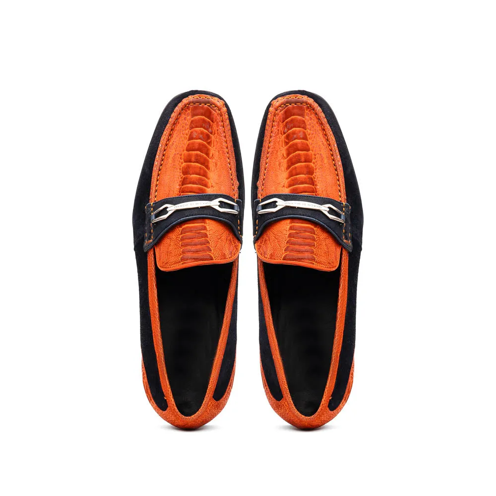 Marco Di Milano Hugo Orange / Navy Sueded Ostrich Leg Bit Loafers