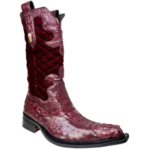 Mauri 42672/1 Ruby Red Quilted Velvet Hornback Crocodile / Ostrich Quill Cowboy Boots