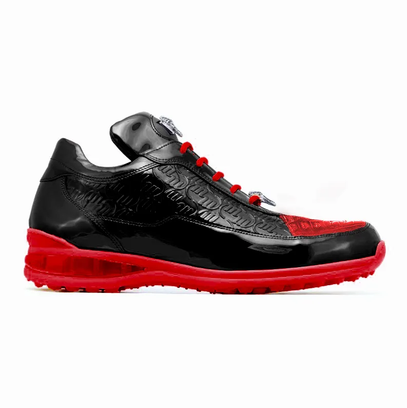 Mauri 8900-2 Bubble Patent Leather Embossed Baby Croc Sneakers Black / Red