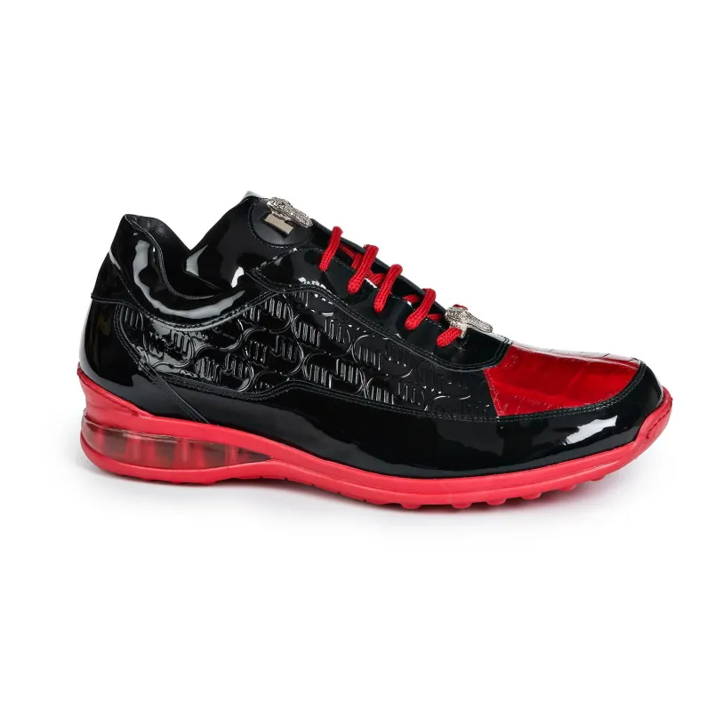 Mauri 8900-2 Bubble Patent Leather Embossed Baby Croc Sneakers Black / Red