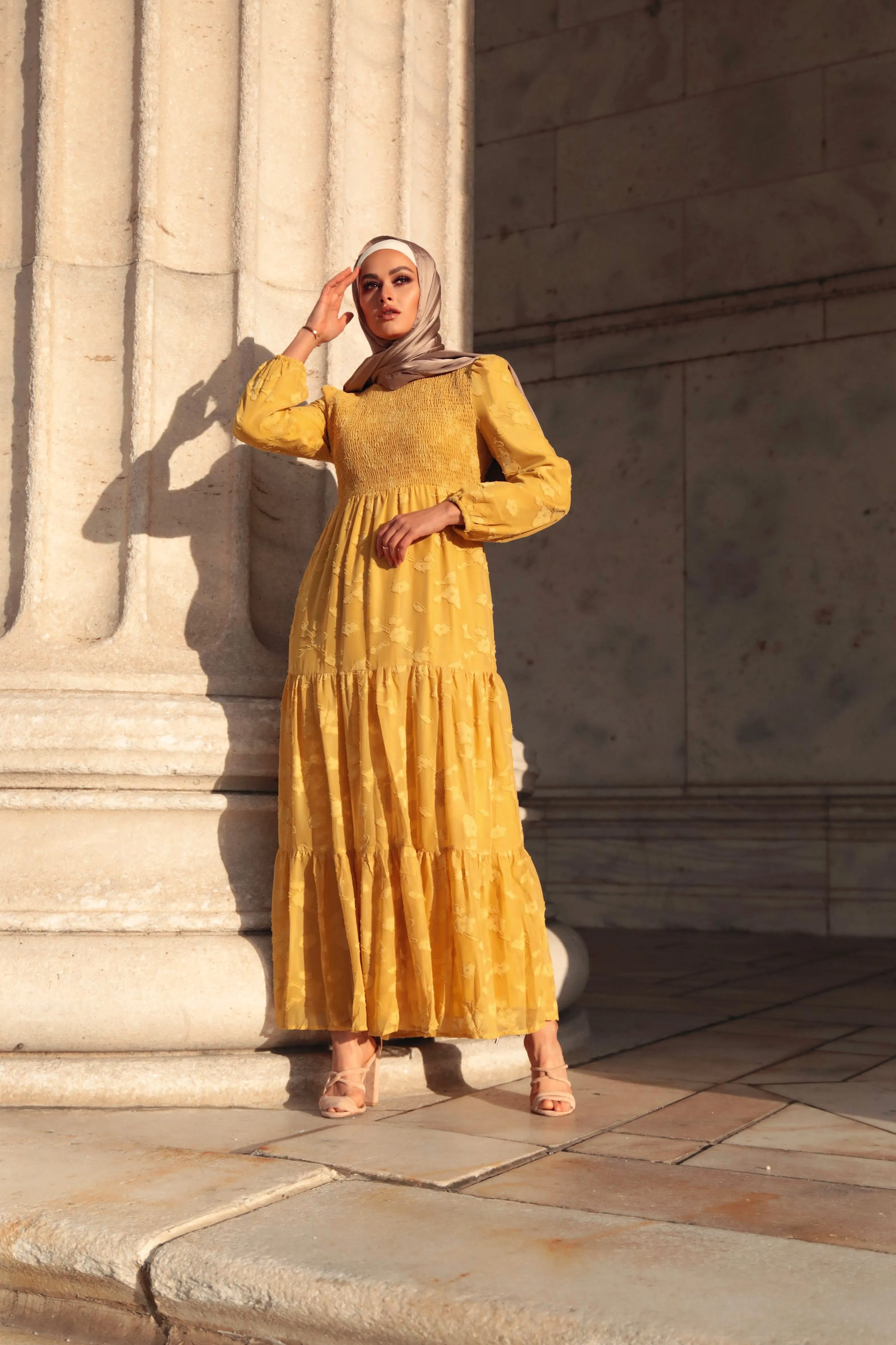 Melanie Embossed Maxi Dress - Mustard