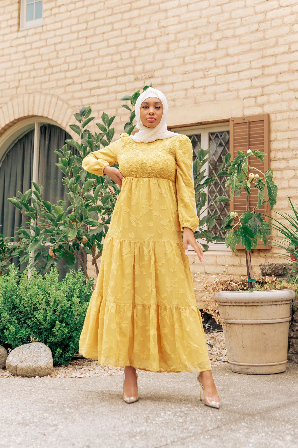 Melanie Embossed Maxi Dress - Mustard