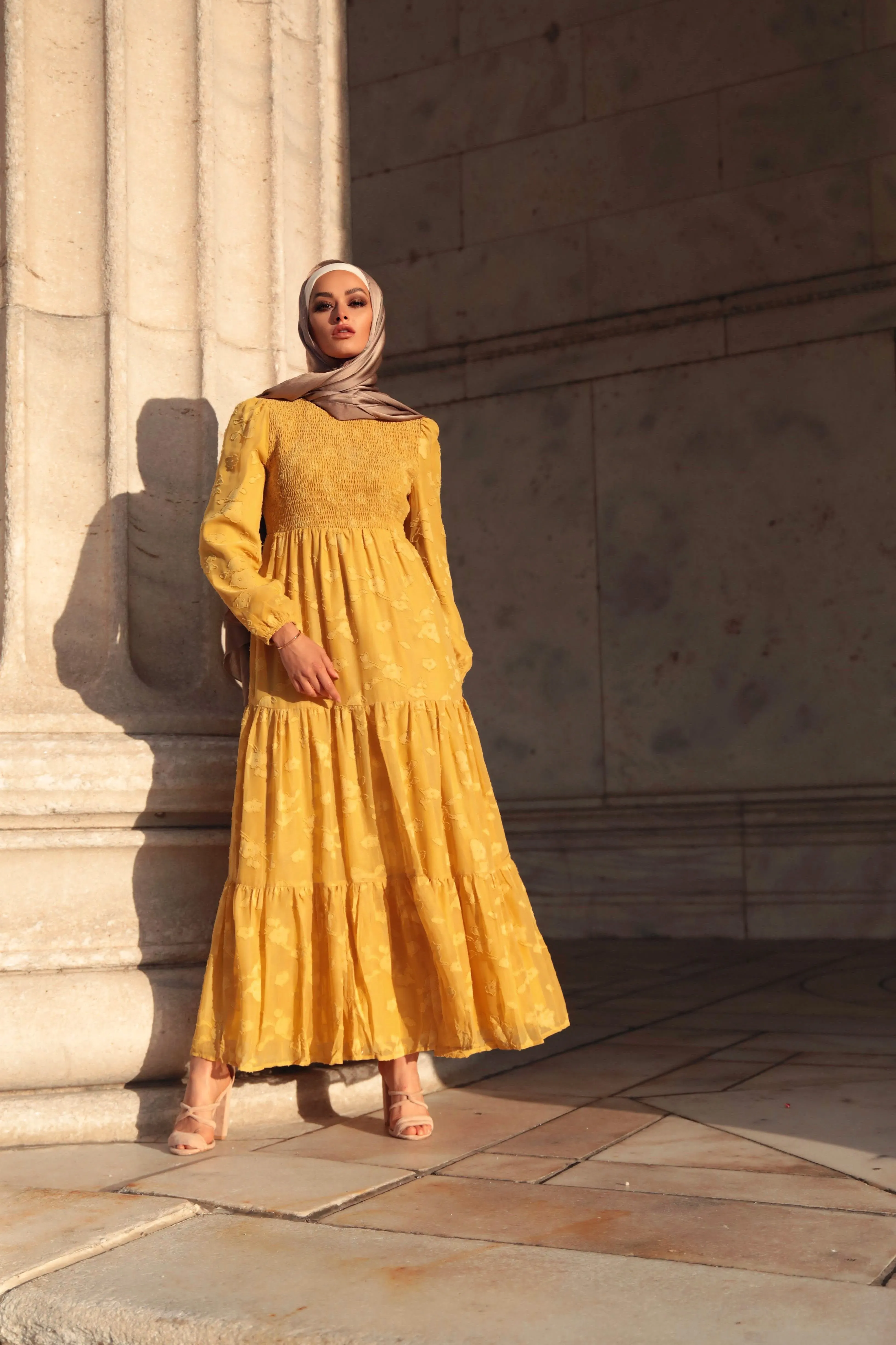 Melanie Embossed Maxi Dress - Mustard